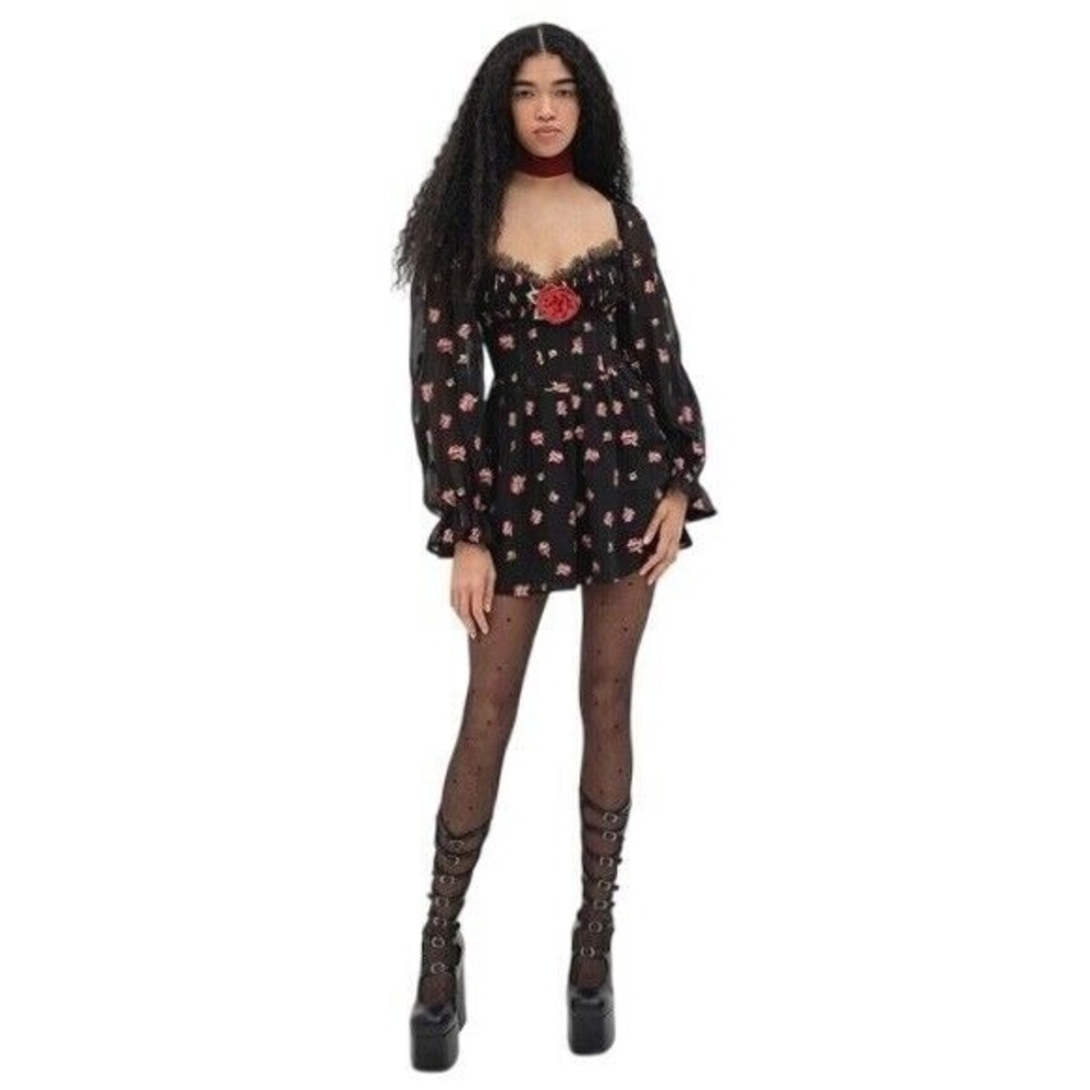 NWT For Love and Lemons Wren Mini Dress Black Multi XS $269 - Picture 2 of 9